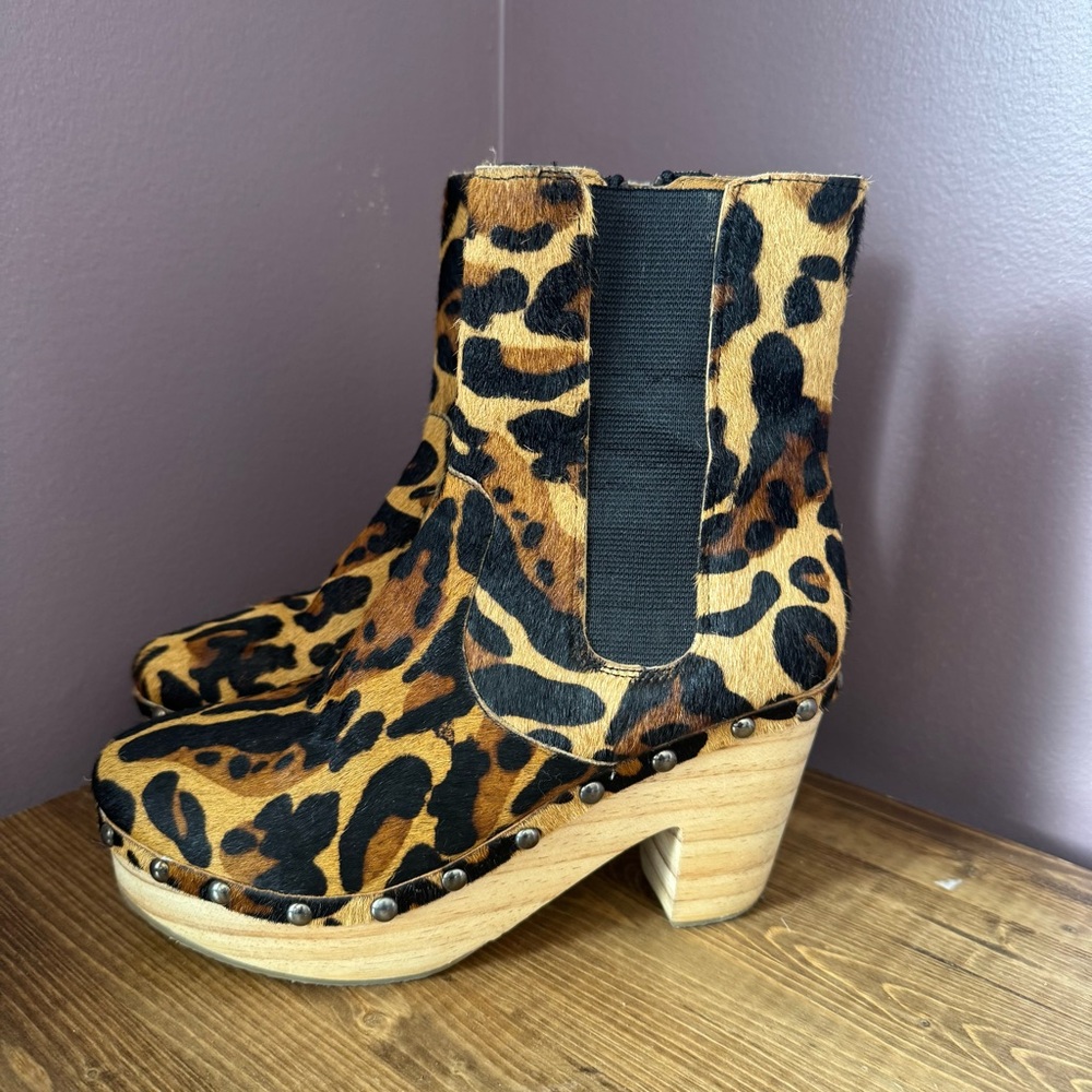 FREE PEOPLE Women's LEOPARD Animal Print Ankle Boots LEATHER Platform Size 36 - Picture 1 of 10